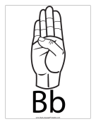 Letter B (outline, with label) sign language printable
