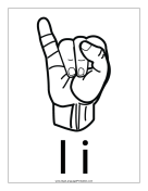 Letter I (outline, with label) sign language printable