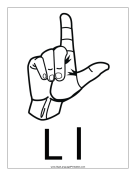 Letter L (outline, with label) sign language printable