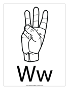 Letter W (outline, with label) sign language printable