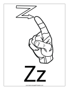 Letter Z (outline, with label) sign language printable