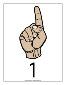 Number 1 (color, with label) sign language printable
