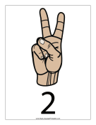 Number 2 (color, with label) sign language printable