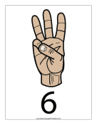 Number 6 (color, with label) sign language printable