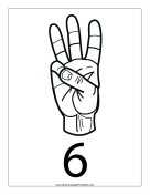 Number 6 (outline, with label) sign language printable
