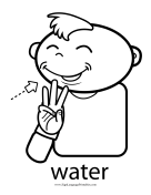 Baby Sign Language "Water" sign (outline) sign language printable