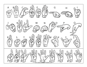 Sign Language Letter and Number Chart (outline, with labels)