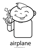 Baby Sign Language "Airplane" sign (outline) sign language printable