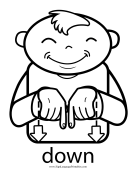 Baby Sign Language "Down" sign (outline) sign language printable