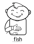 Baby Sign Language "Fish" sign (outline) sign language printable