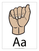 Letter A (color, with label) sign language printable