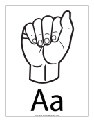 Letter A (outline, with label) sign language printable