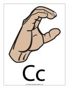 Letter C (color, with label) sign language printable