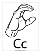 Letter C (outline, with label) sign language printable
