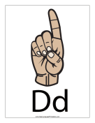 Letter D (color, with label) sign language printable