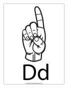 Letter D (outline, with label) sign language printable