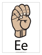Letter E (color, with label) sign language printable