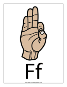 Letter F (color, with label) sign language printable