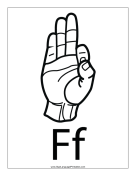 Letter F (outline, with label) sign language printable