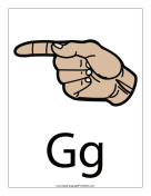Letter G (color, with label) sign language printable
