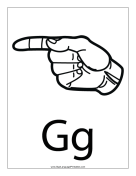 Letter G (outline, with label) sign language printable
