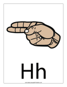 Letter H (color, with label) sign language printable