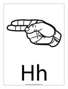 Letter H (outline, with label) sign language printable