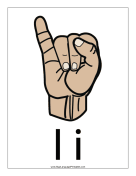 Letter I (color, with label) sign language printable