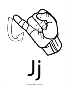Letter J (outline, with label) sign language printable