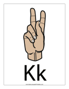 Letter K (color, with label) sign language printable