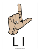 Letter L (color, with label) sign language printable