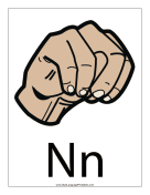 Letter N (color, with label) sign language printable