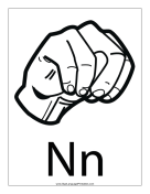 Letter N (outline, with label) sign language printable
