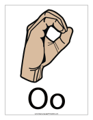 Letter O (color, with label) sign language printable