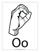 Letter O (outline, with label) sign language printable