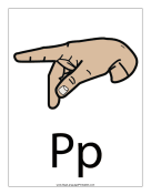 Letter P (color, with label) sign language printable