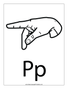Letter P (outline, with label) sign language printable