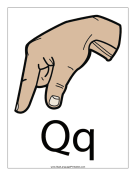 Letter Q (color, with label) sign language printable