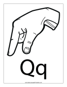 Letter Q (outline, with label) sign language printable
