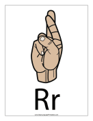 Letter R (color, with label) sign language printable