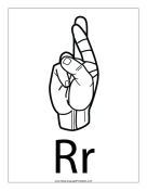 Letter R (outline, with label) sign language printable