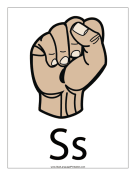 Letter S (color, with label) sign language printable