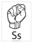 Letter S (outline, with label) sign language printable