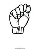 Letter T (outline, no label) sign language printable