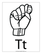 Letter T (outline, with label) sign language printable