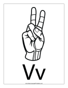 Letter V (outline, with label) sign language printable