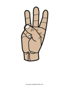 Letter W (color, no label) sign language printable