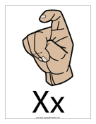 Letter X (color, with label) sign language printable