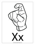 Letter X (outline, with label) sign language printable