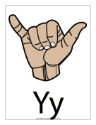Letter Y (color, with label) sign language printable